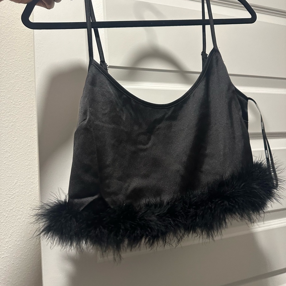 Black Feather Trim Cami Top